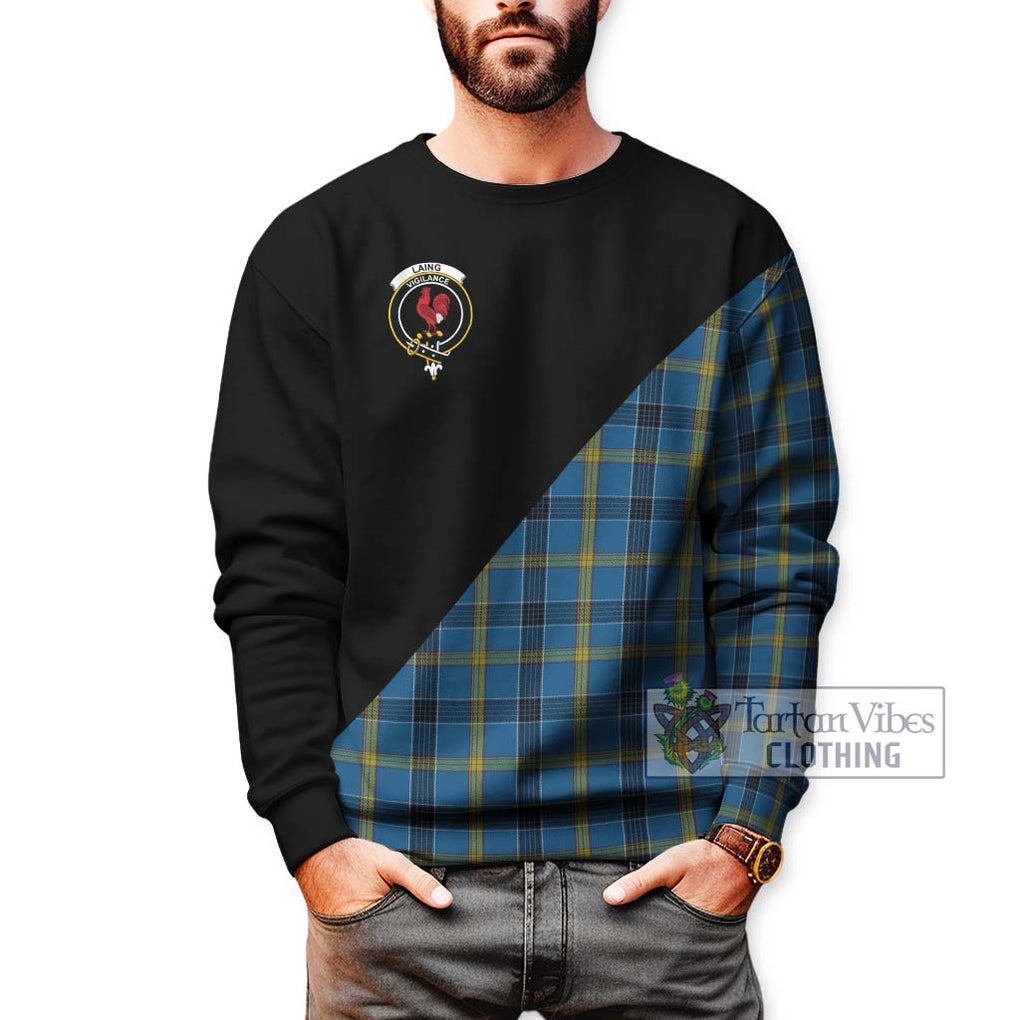 Laing Tartan Sweatshirt with Family Crest and Military Logo Style Unisex - Tartanvibesclothing Shop