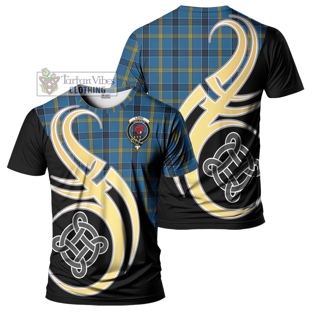 Tartan Vibes Clothing Laing Tartan T-Shirt with Family Crest and Celtic Symbol Style