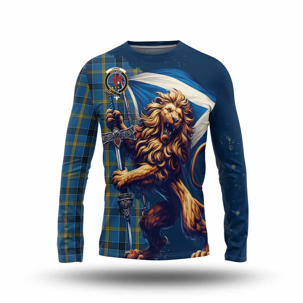 Tartan Vibes Clothing Laing Tartan Family Crest Long Sleeve T-Shirt with Scottish Majestic Lion