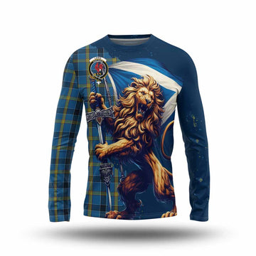 Laing Tartan Family Crest Long Sleeve T-Shirt with Scottish Majestic Lion