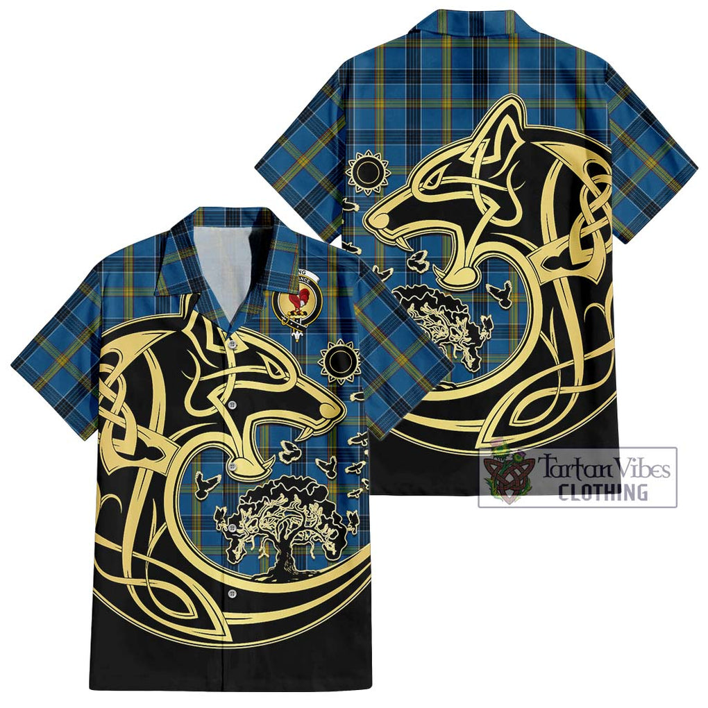 Laing Tartan Short Sleeve Button Shirt with Family Crest Celtic Wolf Style Kid - Tartan Vibes Clothing