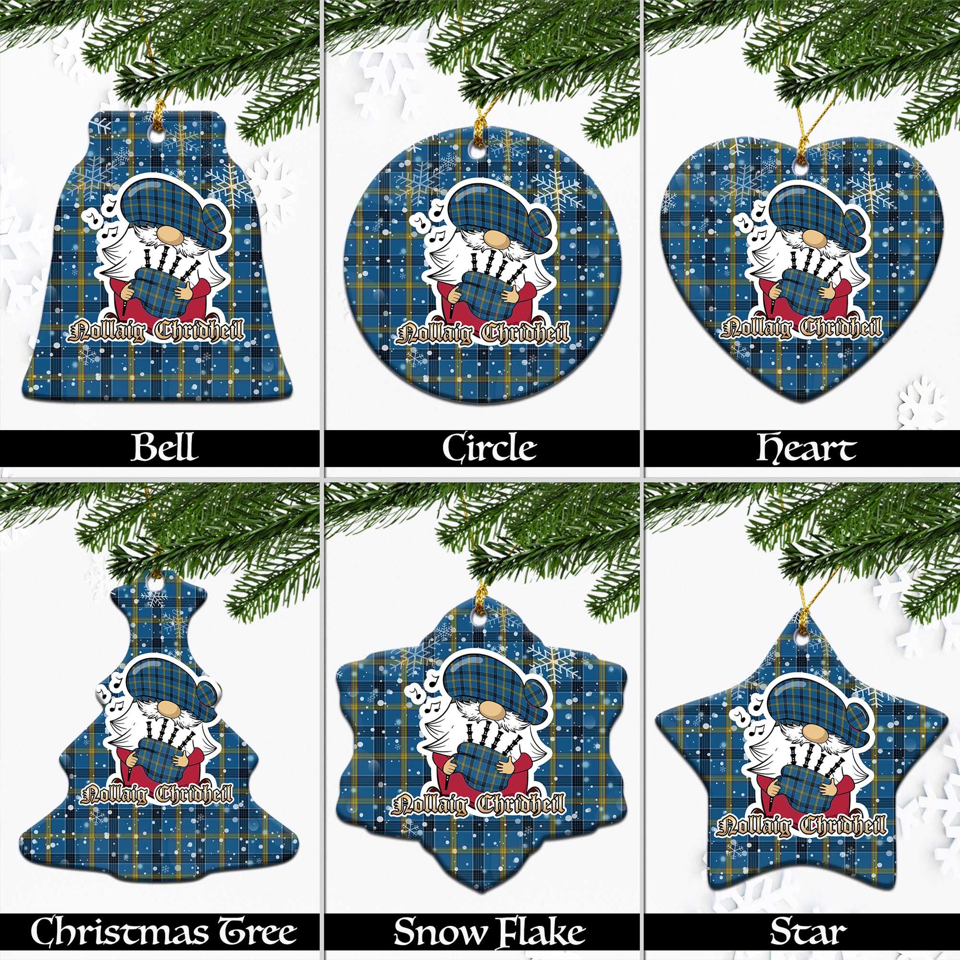 Laing Tartan Christmas Ornaments with Scottish Gnome Playing Bagpipes Ceramic - Tartanvibesclothing