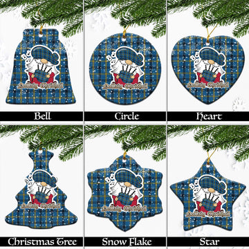 Laing Tartan Christmas Ceramic Ornaments with Scottish Gnome Playing Bagpipes