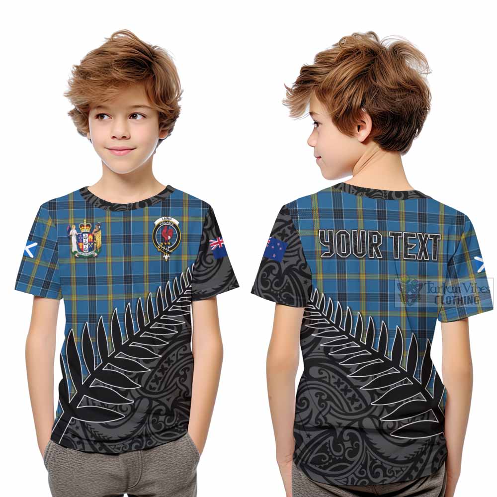 Tartan Vibes Clothing Laing Crest Tartan Kid T-Shirt with New Zealand Silver Fern Half Style