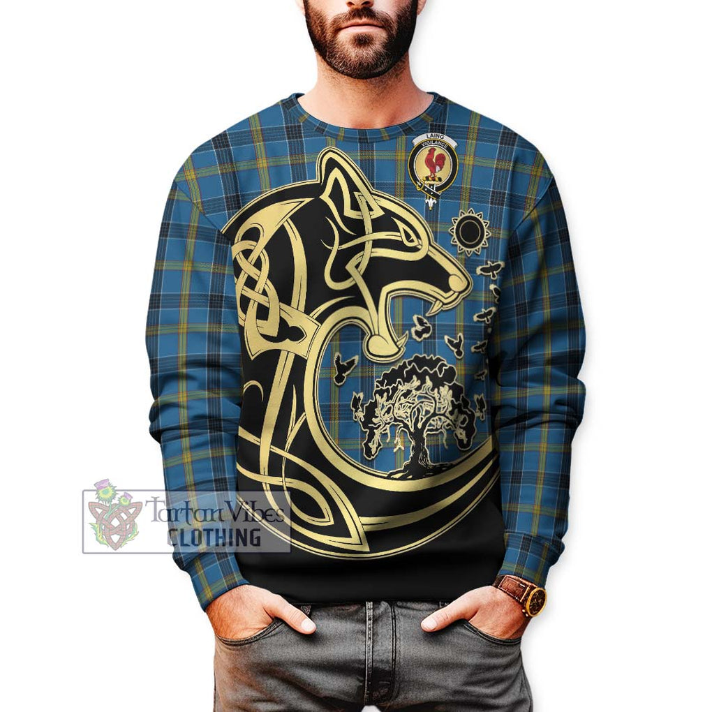 Laing Tartan Sweatshirt with Family Crest Celtic Wolf Style Unisex - Tartan Vibes Clothing