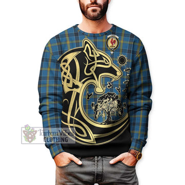 Laing Tartan Sweatshirt with Family Crest Celtic Wolf Style