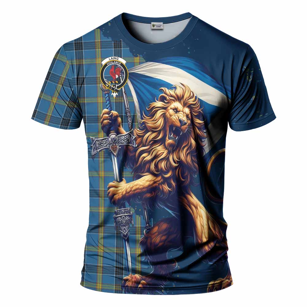 Tartan Vibes Clothing Laing Tartan Family Crest T-Shirt with Scottish Majestic Lion