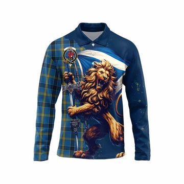 Laing Tartan Family Crest Long Sleeve Polo Shirt with Scottish Majestic Lion