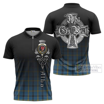 Laing Tartan Zipper Polo Shirt Featuring Alba Gu Brath Family Crest Celtic Inspired