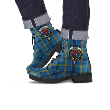 Laing Tartan Leather Boots with Family Crest