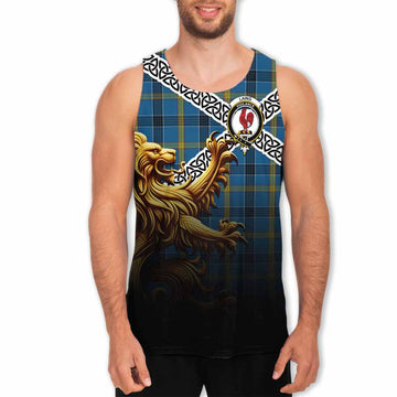 Laing Crest Tartan Men's Tank Top with Golden Lion Emblem Celtic Style Men - Tartan Vibes Clothing