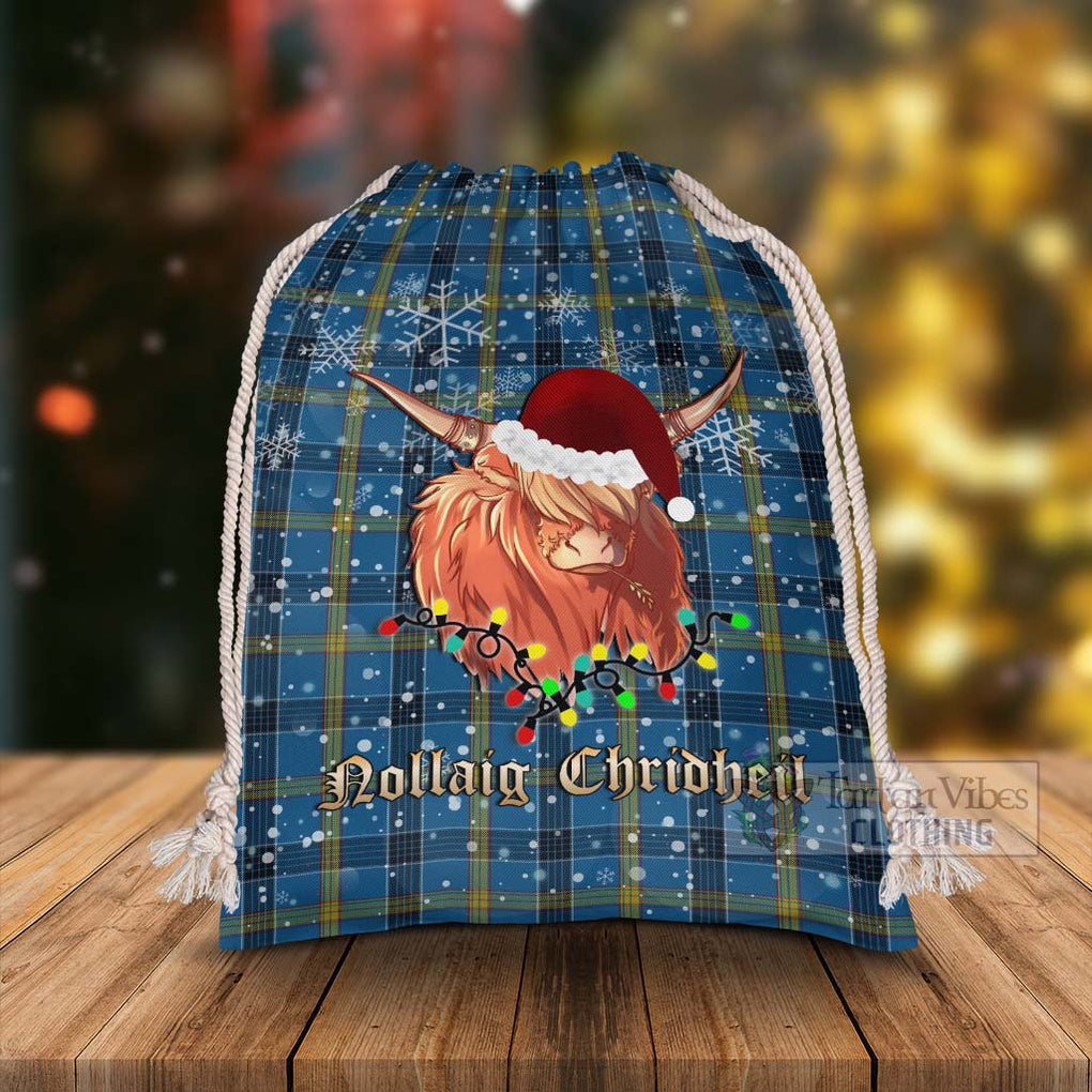 Tartan Vibes Clothing Laing Tartan Christmas Santa's Bag with Highland Cow