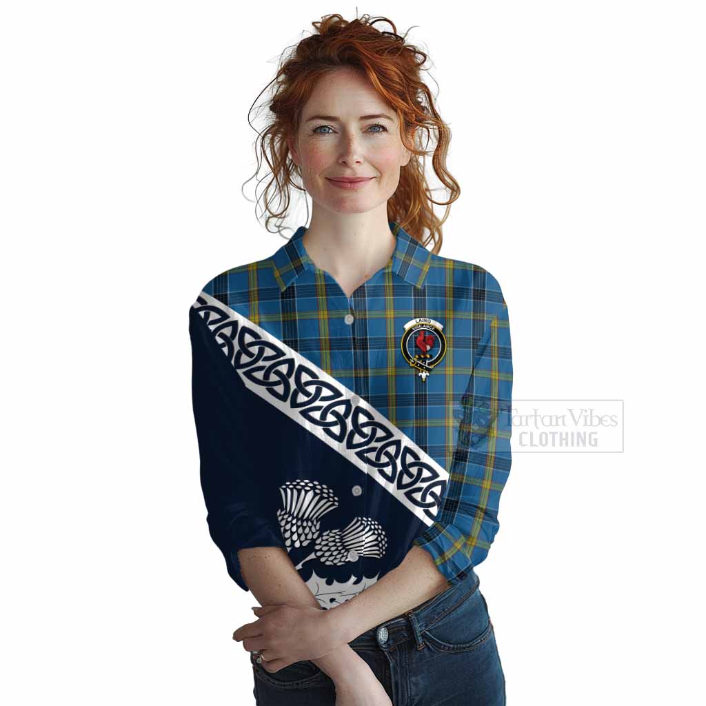 Tartan Vibes Clothing Laing Tartan Women's Casual Shirt Featuring Thistle and Scotland Map