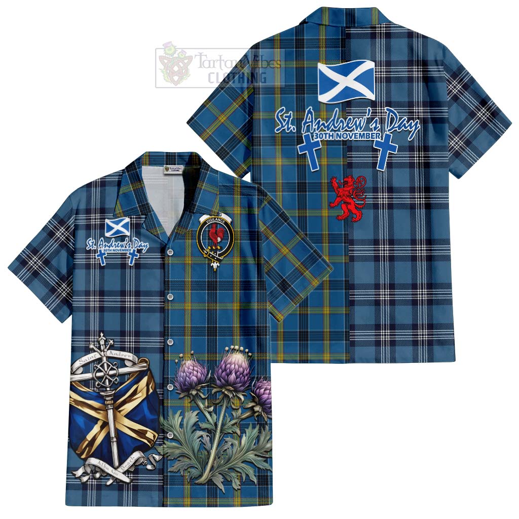 Tartan Vibes Clothing Laing Tartan Short Sleeve Button Shirt Happy St. Andrew's Day Half Tartan Style