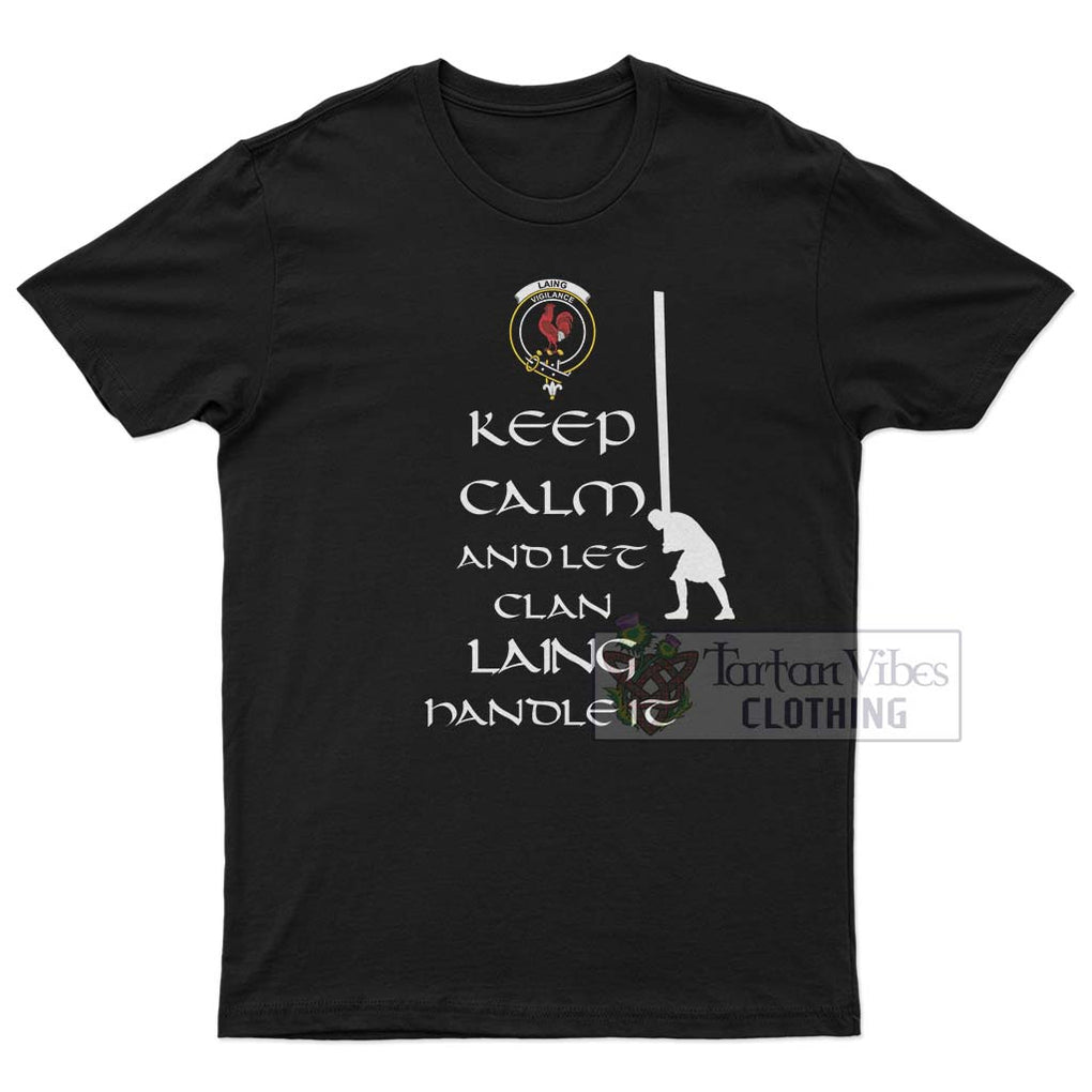 Laing Clan Men's T-Shirt: Keep Calm and Let the Clan Handle It Caber Toss Highland Games Style White - 2D-tartanvibesclothing