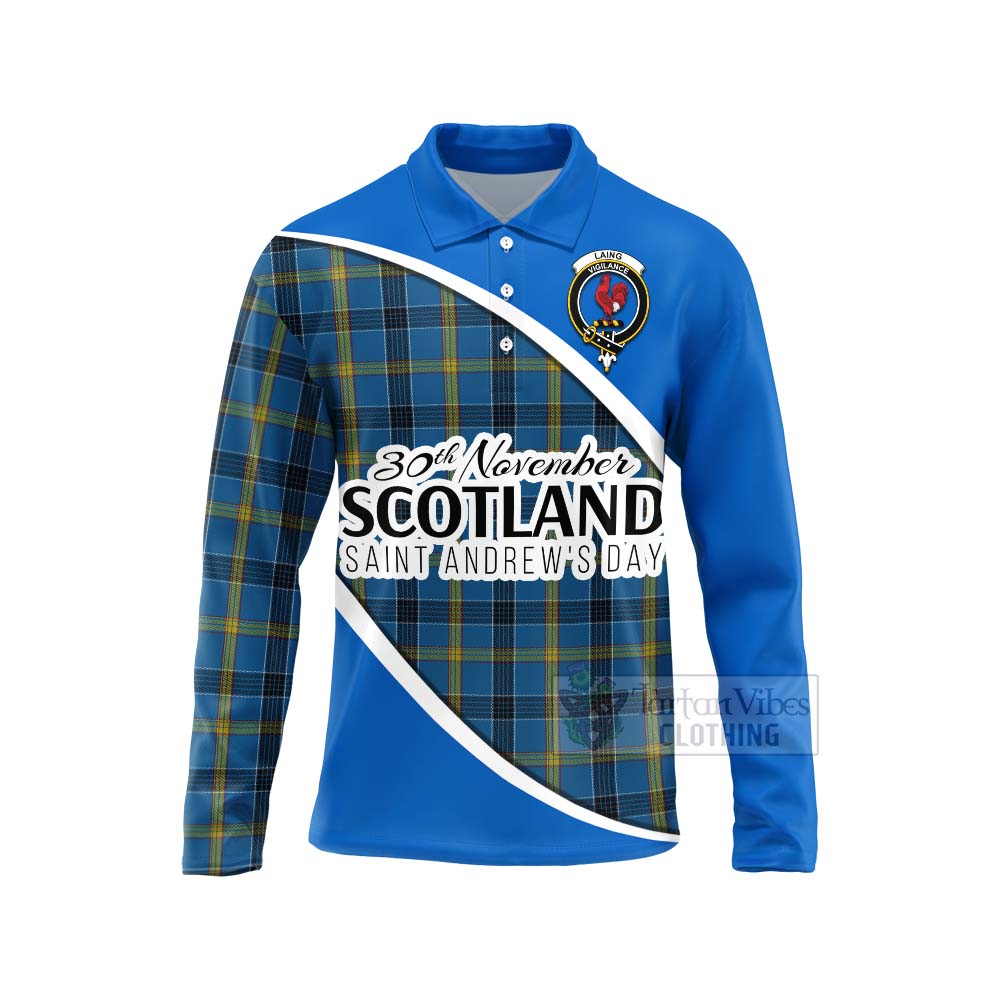 Tartan Vibes Clothing Laing Family Crest Tartan Long Sleeve Polo Shirt Celebrate Saint Andrew's Day in Style