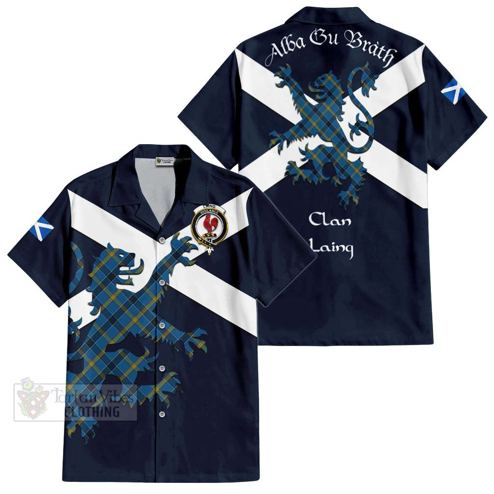 Tartan Vibes Clothing Laing Tartan Lion Rampant Short Sleeve Button Shirt – Proudly Display Your Heritage with Alba Gu Brath and Clan Name