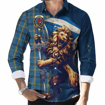 Laing Tartan Family Crest Long Sleeve Button Shirt with Scottish Majestic Lion