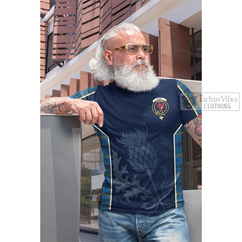 Tartan Vibes Clothing Laing Tartan Cotton T-shirt with Family Crest and Scottish Thistle Vibes Sport Style