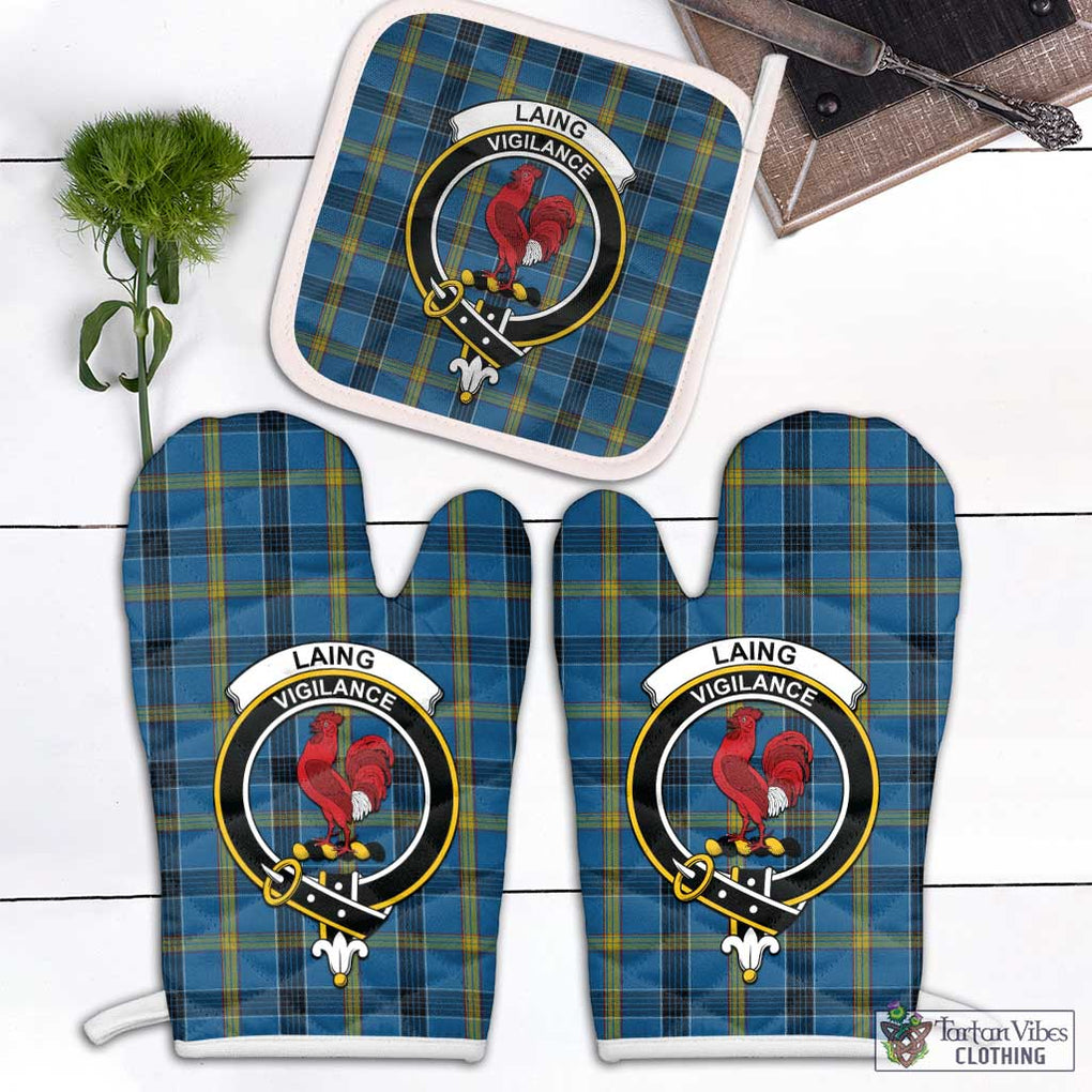 Laing Tartan Combo Oven Mitt & Pot-Holder with Family Crest White - Tartan Vibes Clothing