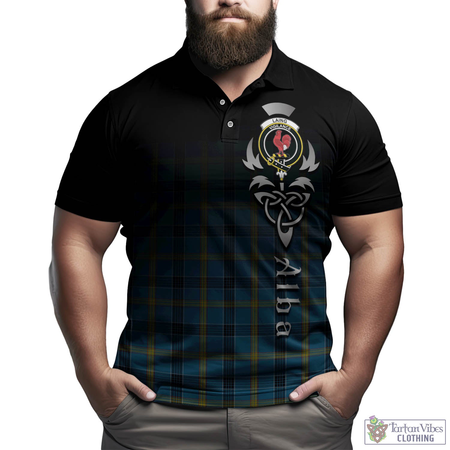 Tartan Vibes Clothing Laing Tartan Polo Shirt Featuring Alba Gu Brath Family Crest Celtic Inspired