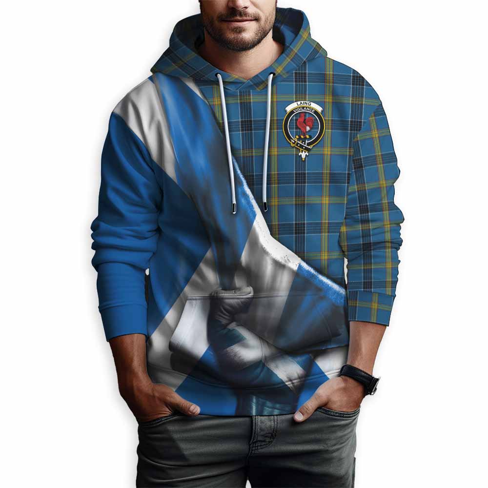 Tartan Vibes Clothing Laing Tartan Hoodie with Family Crest Scotland Patriotic Style