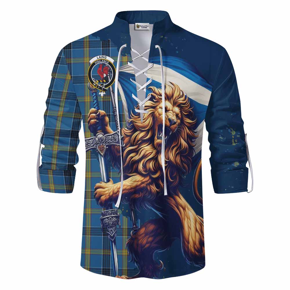 Tartan Vibes Clothing Laing Tartan Family Crest Ghillie Kilt Shirt with Scottish Majestic Lion