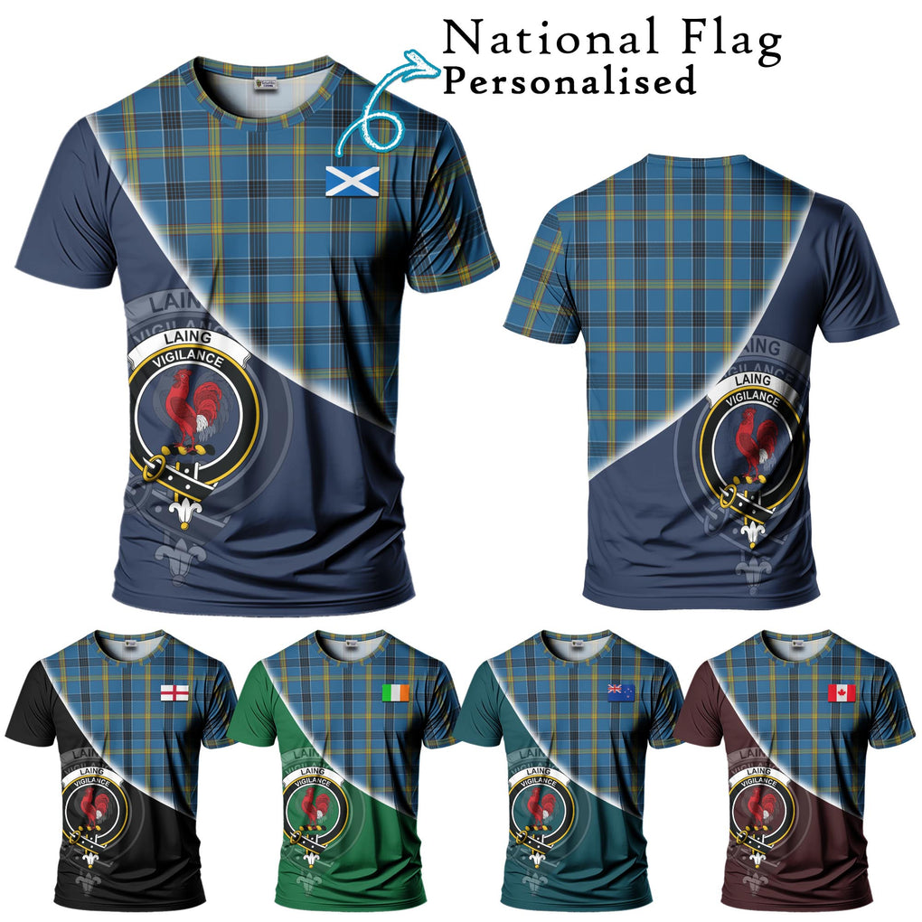 Laing Tartan T-Shirt with Personalised National Flag and Family Crest Half Style Kid's Shirt - Tartanvibesclothing Shop