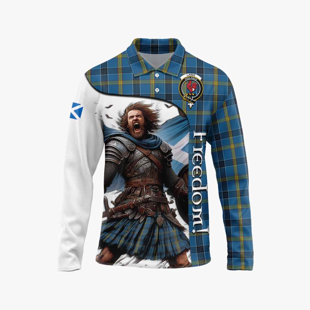 Tartan Vibes Clothing Laing Crest Tartan Long Sleeve Polo Shirt Inspired by the Freedom of Scottish Warrior