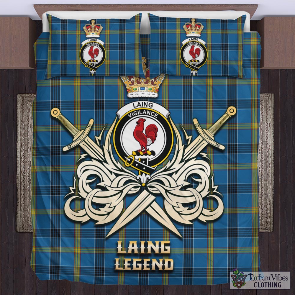 Tartan Vibes Clothing Laing Tartan Bedding Set with Clan Crest and the Golden Sword of Courageous Legacy