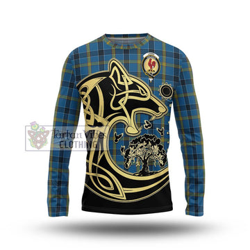 Laing Tartan Long Sleeve T-Shirt with Family Crest Celtic Wolf Style