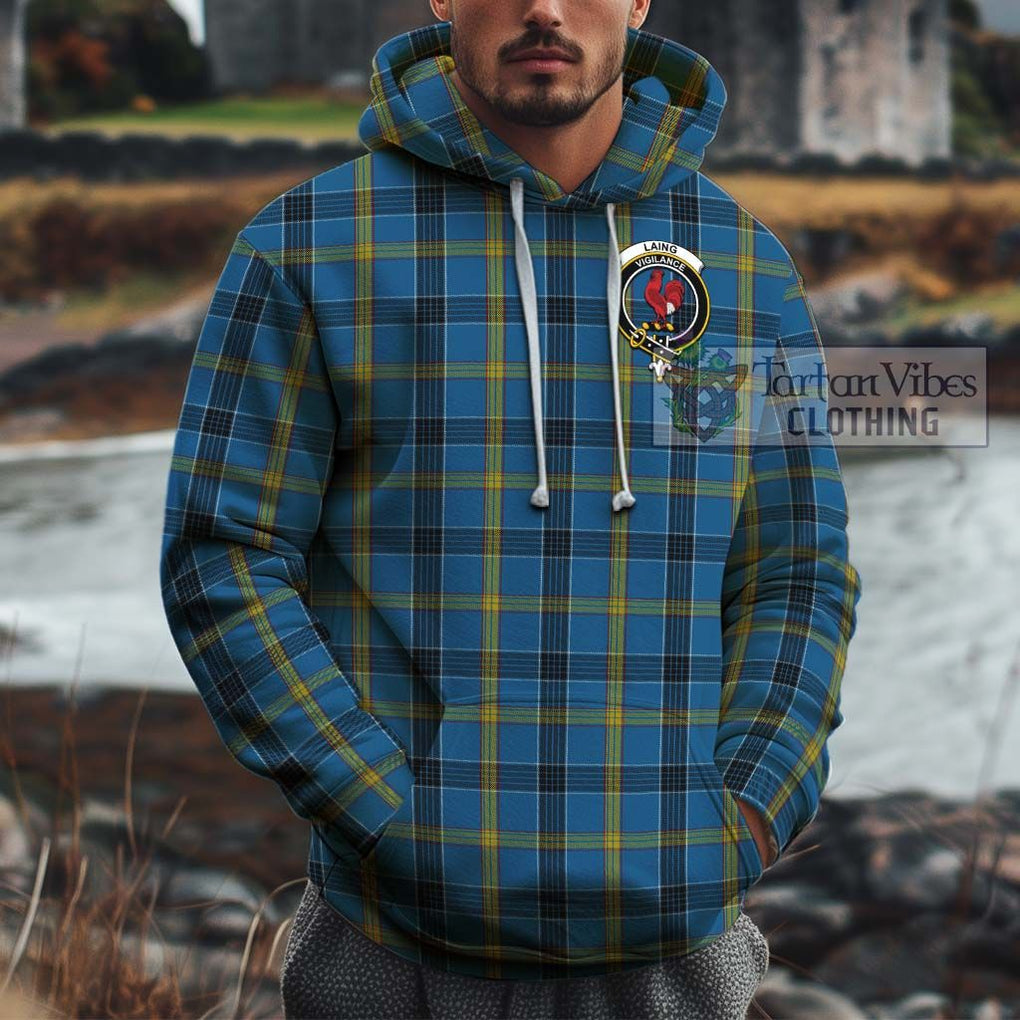 Laing Tartan Cotton Hoodie with Family Crest Pullover Hoodie XS - Tartan Vibes Clothing