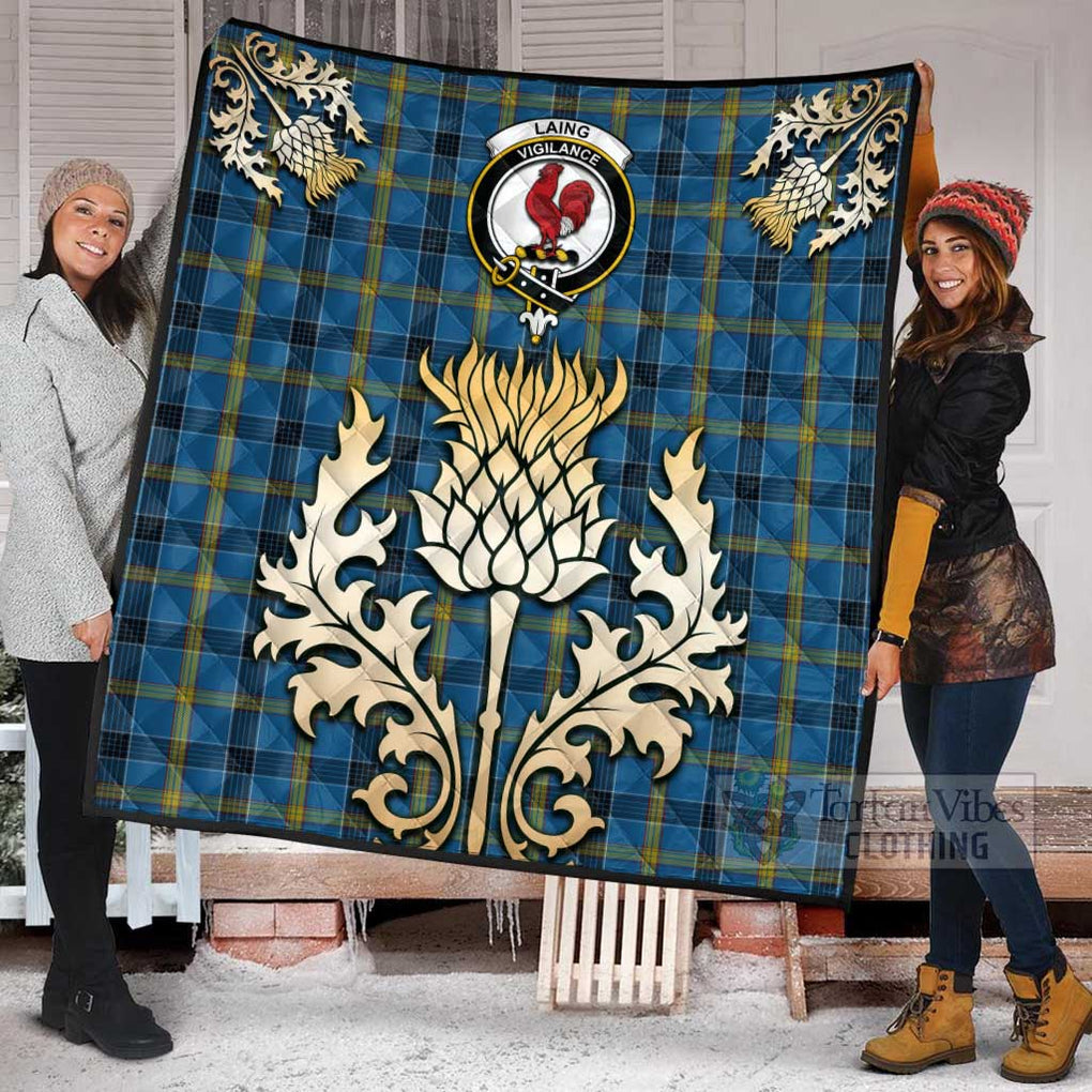 Tartan Vibes Clothing Laing Tartan Quilt with Family Crest and Golden Thistle Style