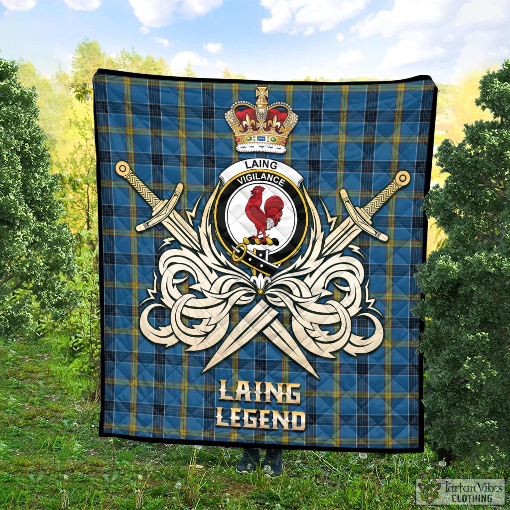 Tartan Vibes Clothing Laing Tartan Quilt with Clan Crest and the Golden Sword of Courageous Legacy