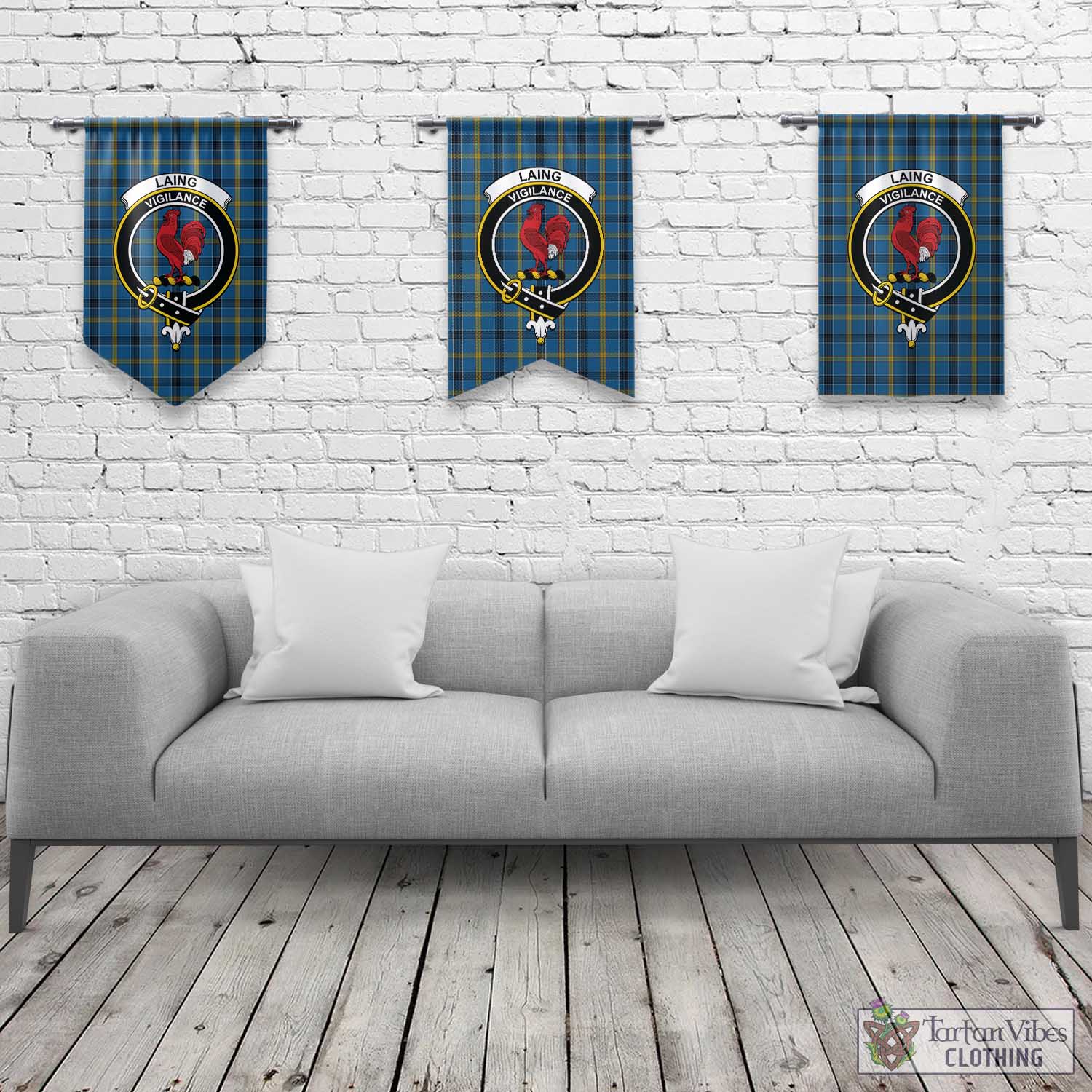 Tartan Vibes Clothing Laing Tartan Gonfalon, Tartan Banner with Family Crest