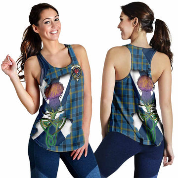 Laing Tartan Family Crest Women's Racerback Tanks Scottish Thistle Celtic Inspired