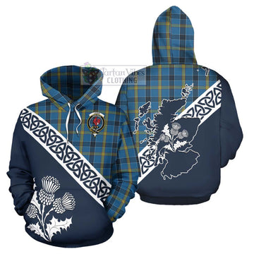 Laing Tartan Hoodie Featuring Thistle and Scotland Map