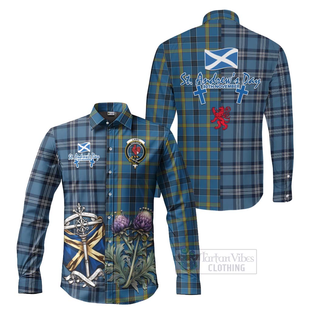 Tartan Vibes Clothing Laing Tartan Long Sleeve Button Shirt Happy St. Andrew's Day Half Tartan Style