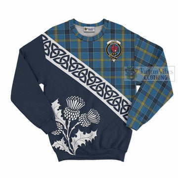 Laing Tartan Sweatshirt Featuring Thistle and Scotland Map