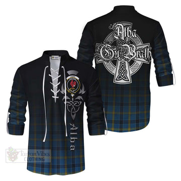 Laing Tartan Ghillie Kilt Shirt Featuring Alba Gu Brath Family Crest Celtic Inspired