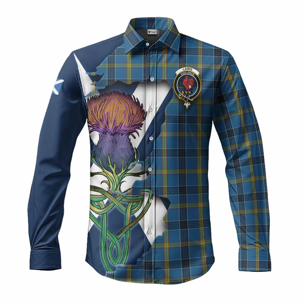 Laing Tartan Family Crest Long Sleeve Button Shirt Scottish Thistle Celtic Inspired Men's Shirt S - Tartan Vibes Clothing