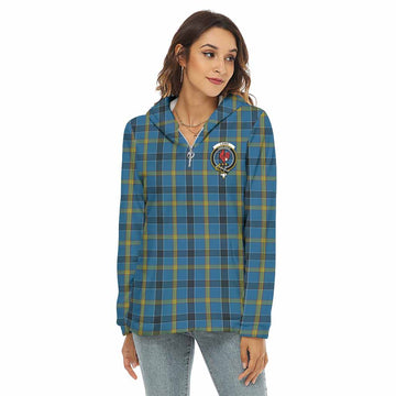 Laing Tartan Women's Borg Fleece Hoodie with Half Zip with Family Crest Female - Tartan Vibes Clothing