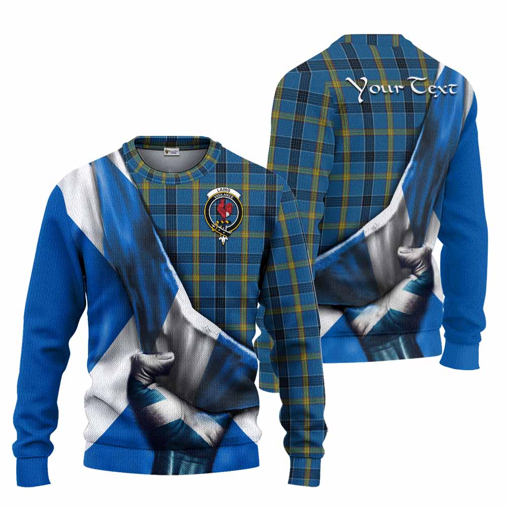 Tartan Vibes Clothing Laing Tartan Knitted Sweater with Family Crest Scotland Patriotic Style