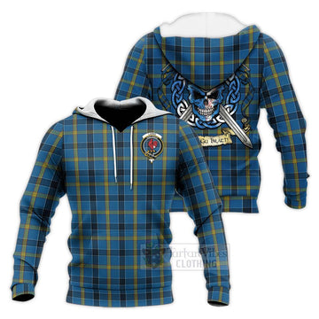 Laing Tartan Knitted Hoodie with Family Crest Celtic Skull Style