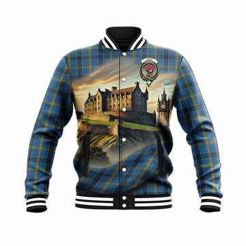 Laing Tartan Family Crest Baseball Jacket with Scottish Ancient Castle Style Unisex - Tartan Vibes Clothing