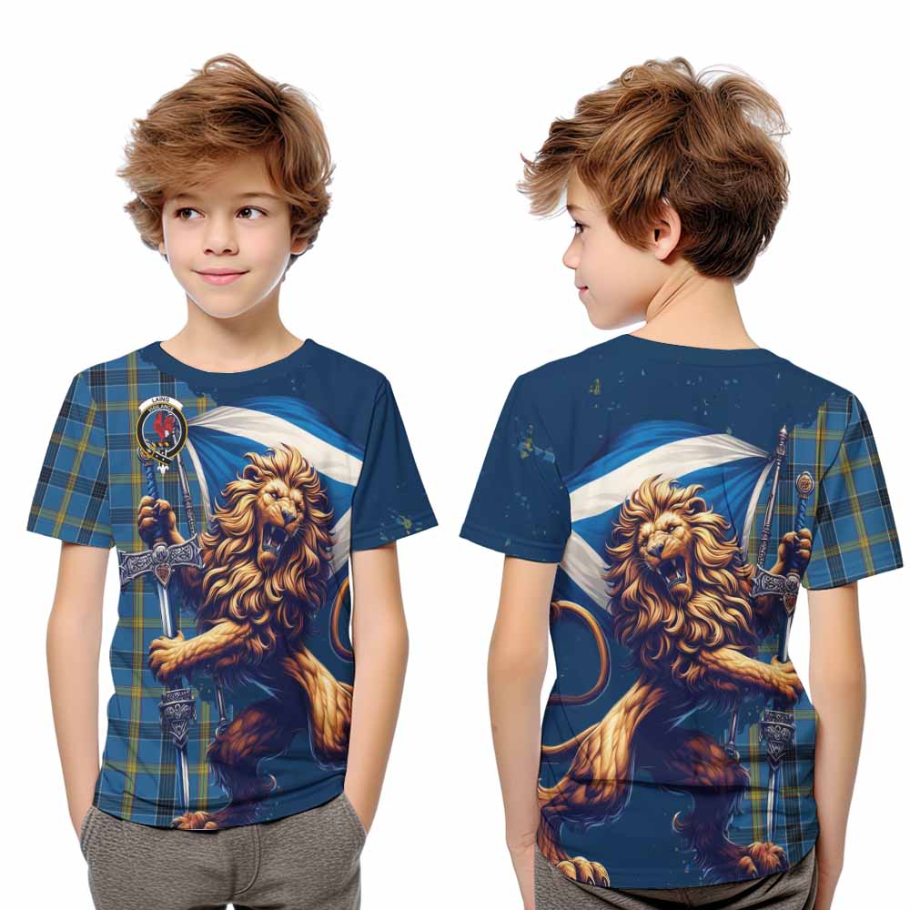 Tartan Vibes Clothing Laing Tartan Family Crest Kid T-Shirt with Scottish Majestic Lion