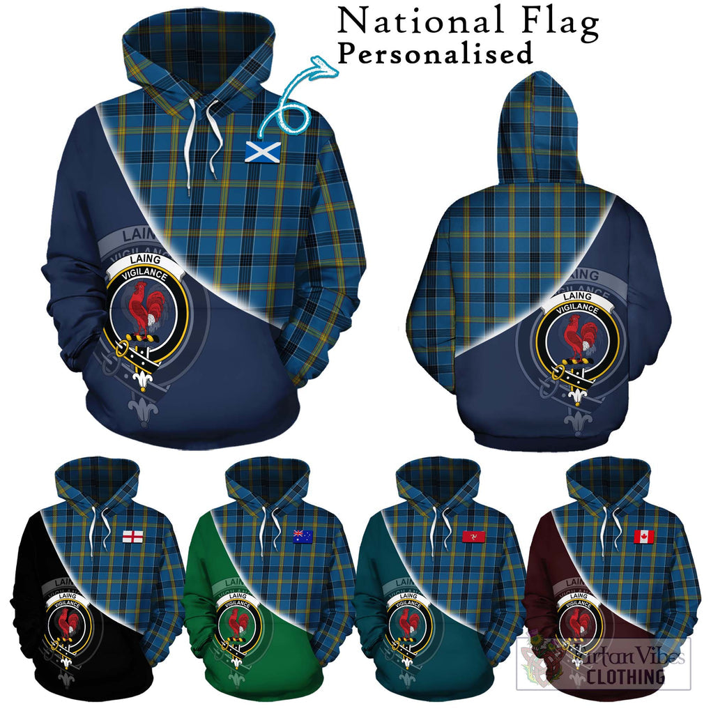 Laing Tartan Hoodie with Personalised National Flag and Family Crest Half Style Zip Hoodie - Tartanvibesclothing Shop