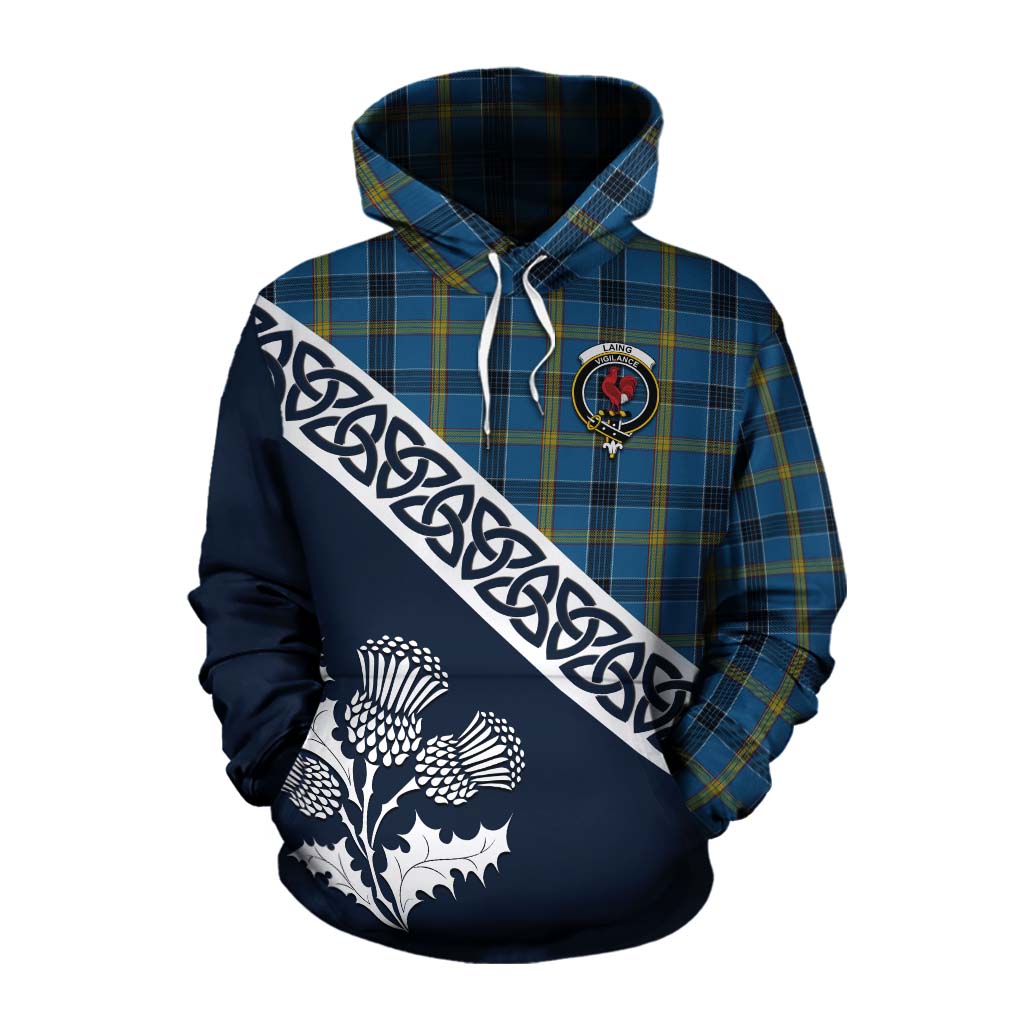 Tartan Vibes Clothing Laing Tartan Cotton Hoodie Featuring Thistle and Scotland Map