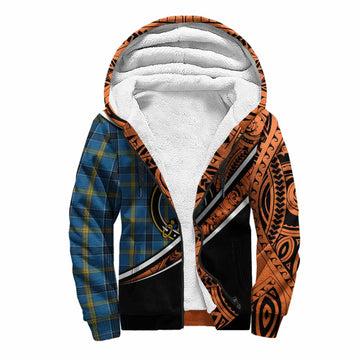 Laing Crest Tartan Sherpa Hoodie with Polynesian Vibes Style - Orange Version