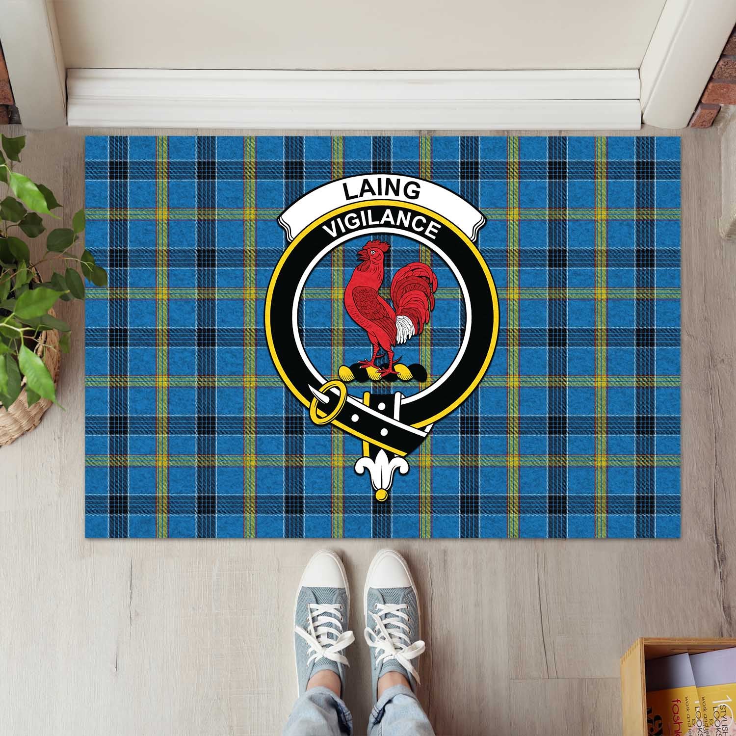 Laing Tartan Door Mat with Family Crest - Tartanvibesclothing